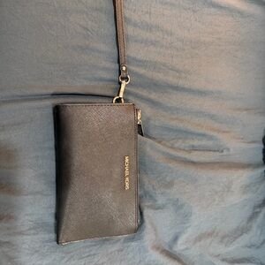 Michael Kors Black Saffiano Leather Wristlet Wallet Zip around large